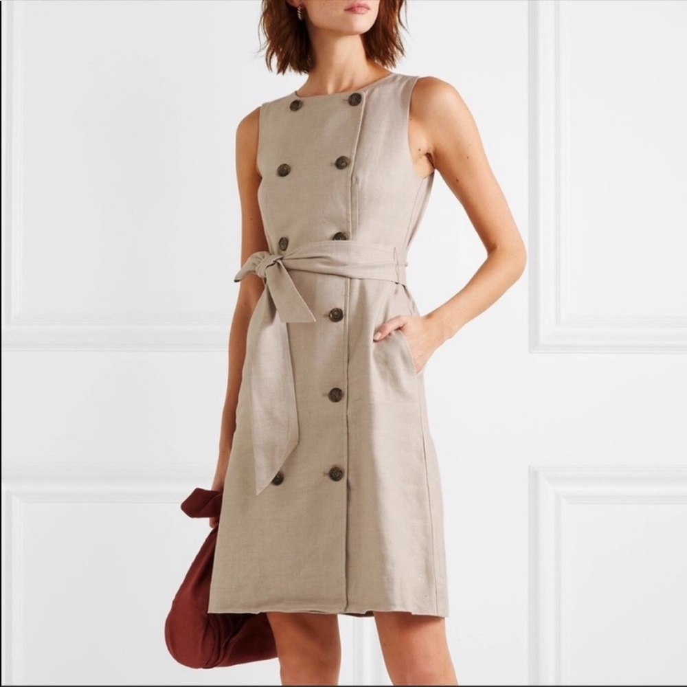 J. Crew Beige Sleeveless Belted Button-Front Dress